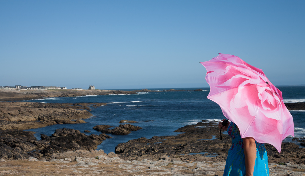 Regenschirm Rose Rosa an der Côte Sauvage